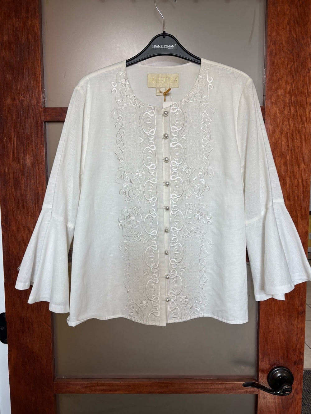 Mestiza Delicate White Embroidered Button-Front Women's Top